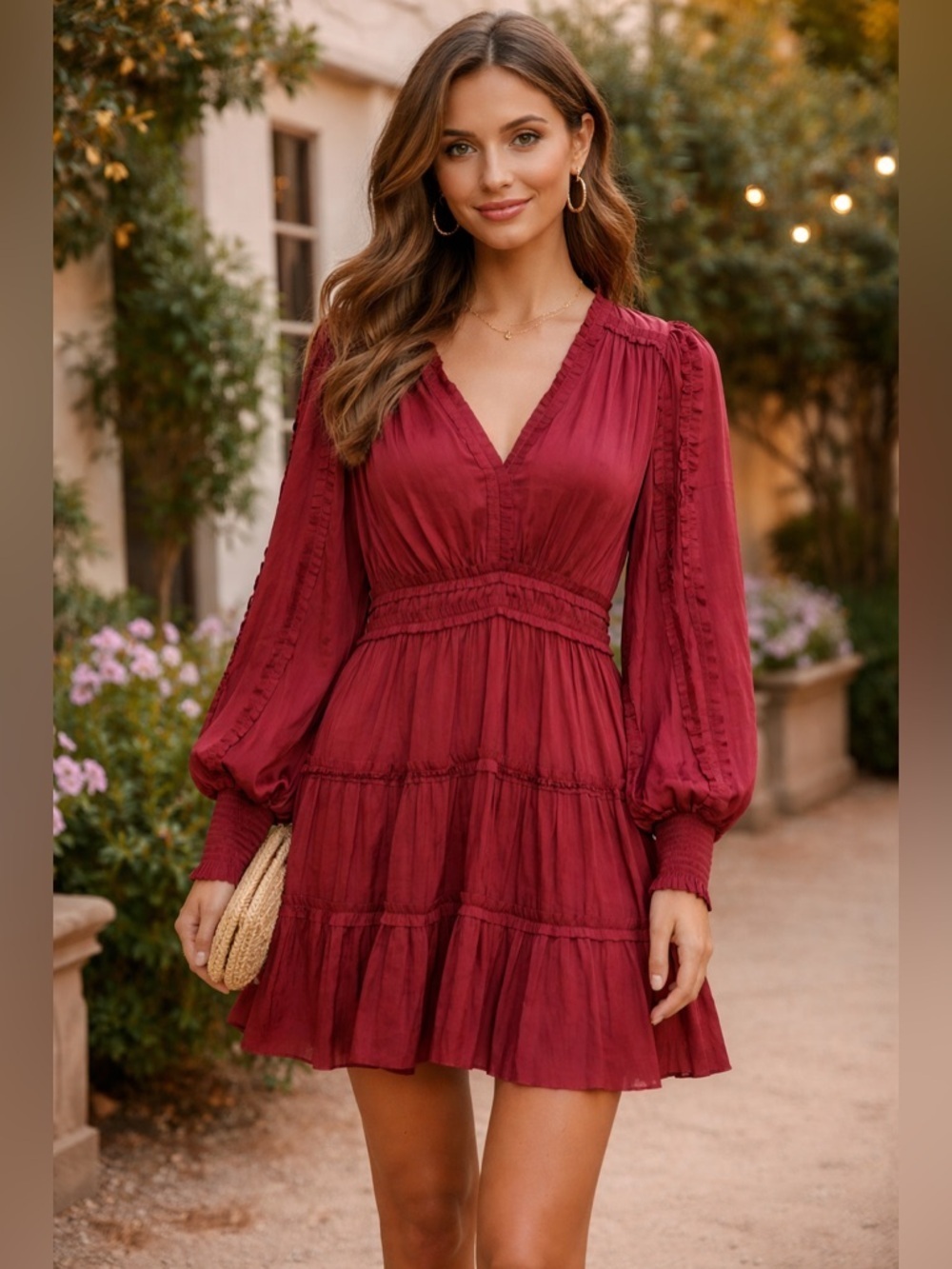 Ulla Johnson Burnt Orange Boho Mini Dress Long Sleeve Tiered Size M (8)